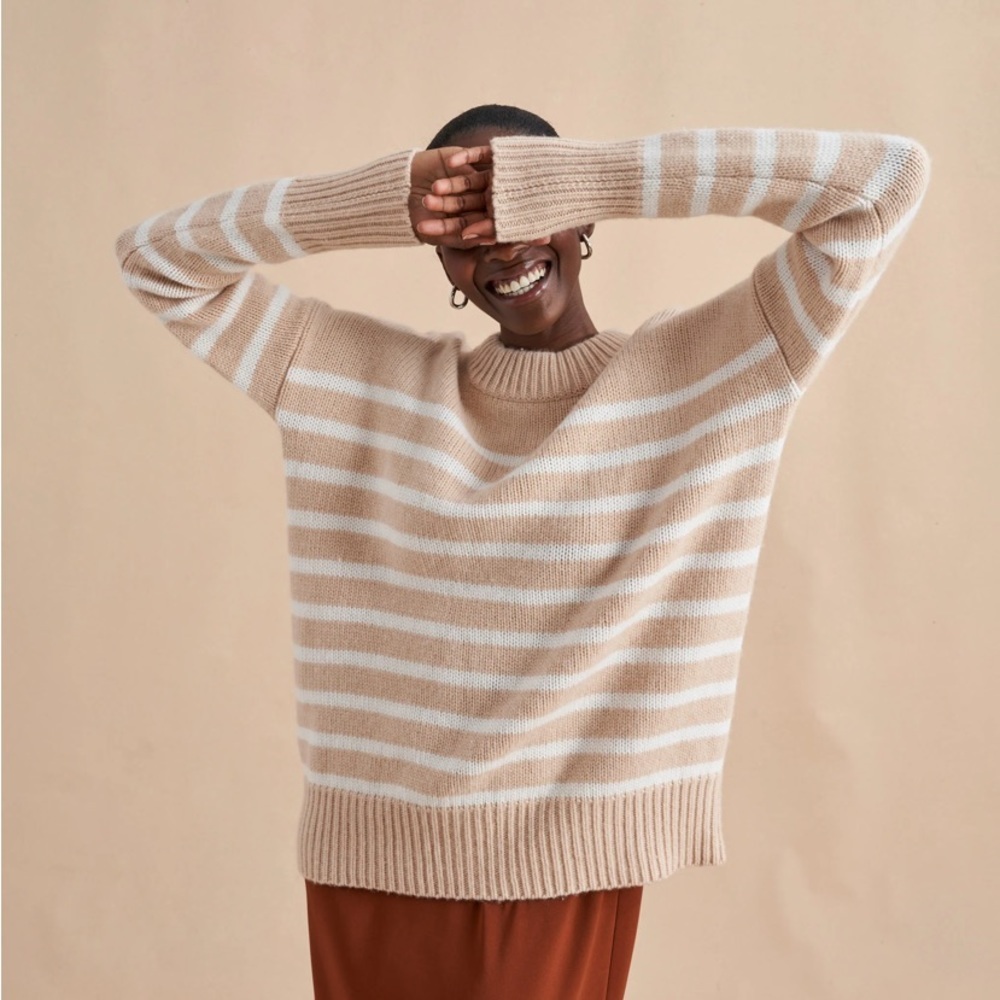 LA Ligne Marin camel and cream wool/ cashmere sweater